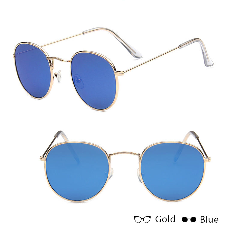 Women Retro Sunglasses - Trendy Tinted UV Protection - Gold + Blue