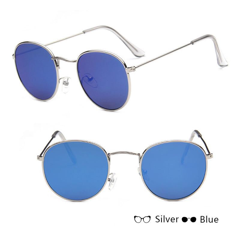 Women Retro Sunglasses - Trendy Tinted UV Protection - Silver + Blue