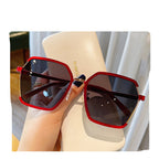 Vintage Half-Frame Oversized Sunglasses - Trendy & Protective - Red frame black grey