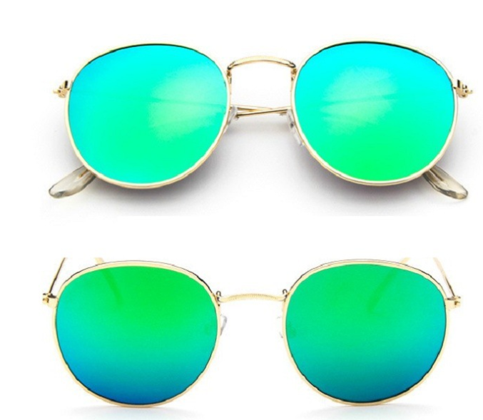 Women Retro Sunglasses - Trendy Tinted UV Protection - Gold + Green