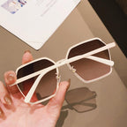 Vintage Half-Frame Oversized Sunglasses - Trendy & Protective