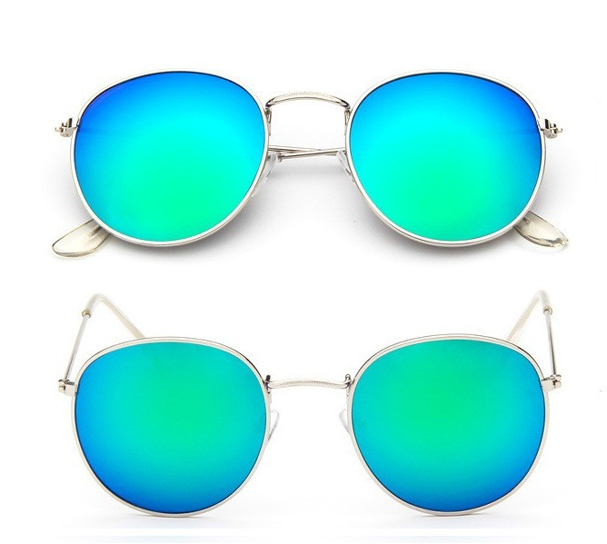 Women Retro Sunglasses - Trendy Tinted UV Protection - Silver + Green
